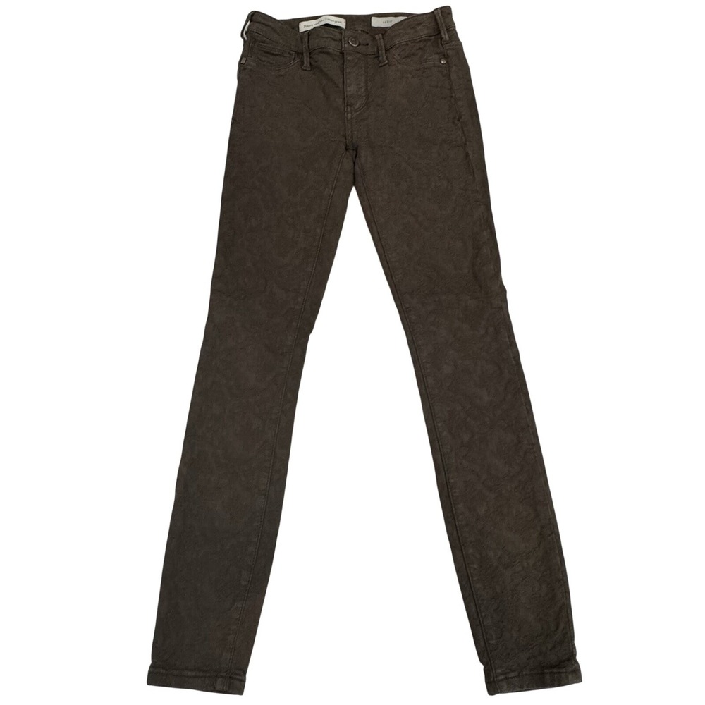 Pilcro Brocade Pants Womens 25 Brown Embossed Skinny Boutique Statement